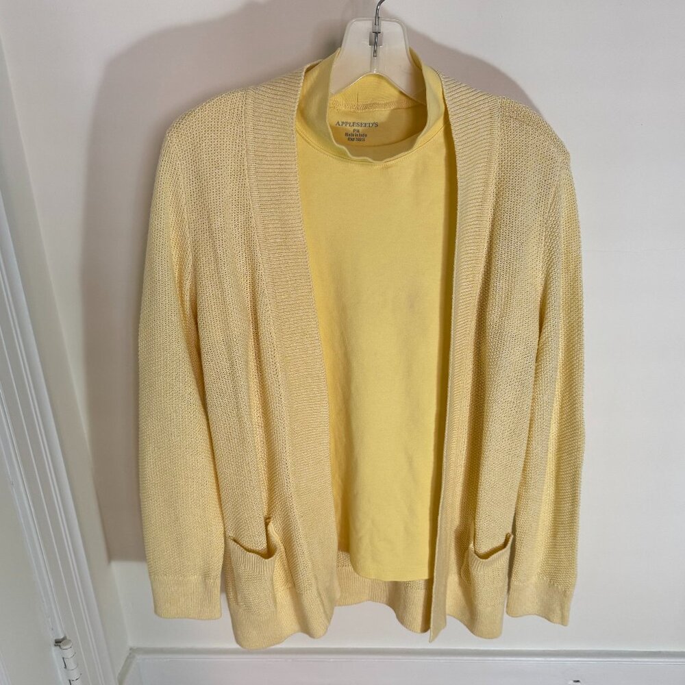 New w/o Tags! Lemon yellow top & seedstitch cardi set from Appleseed's, size PM